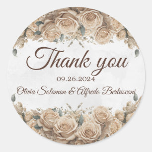 Vintage Rustic Beige Golden Rose Save the Date Classic Round Sticker