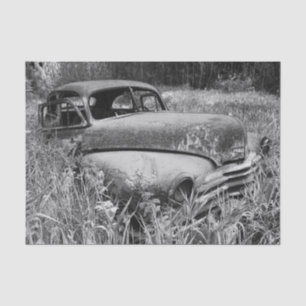 Vintage Rustic Black And White Car Old Antique Tissue Paper