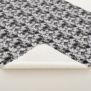 Vintage Rustic Black and White Floral Farmhouse Sherpa Blanket