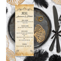 Vintage Rustic Black Flourish Parchment Flat Menu