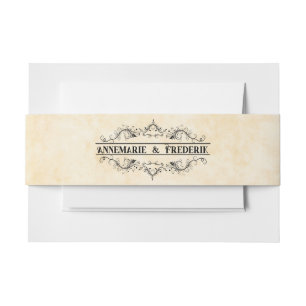 Vintage Rustic Black Flourish Parchment Invitation Belly Band