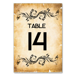 Vintage Rustic Black Flourish Parchment Table Number