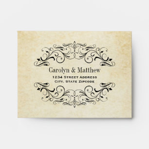 Vintage Rustic Black Flourish Parchment Wedding Envelope