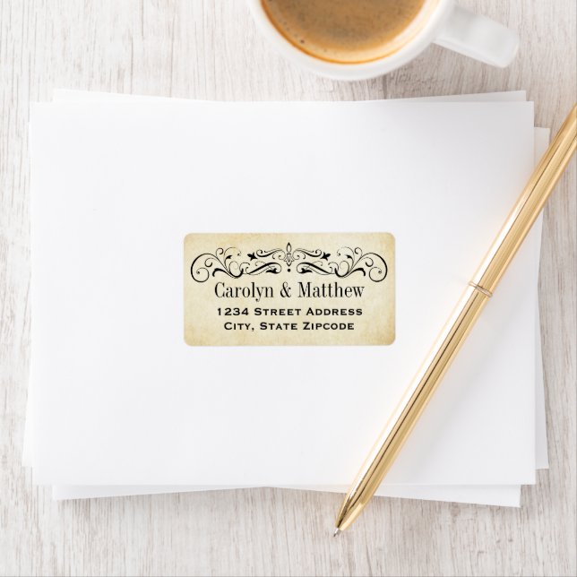 Vintage Rustic Black Flourish Wedding Address Label (Insitu)