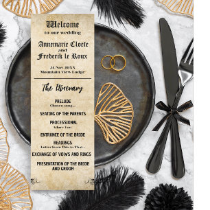 Vintage Rustic Black Parchment Wedding Program