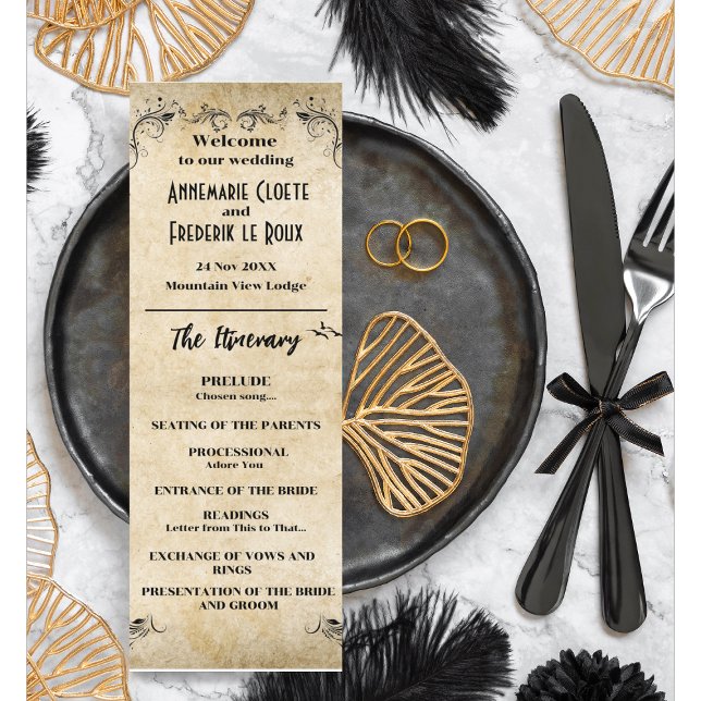 Vintage Rustic Black Parchment Wedding Program (Creator Uploaded)