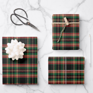 Vintage rustic black red green yellow tartan plaid wrapping paper sheet