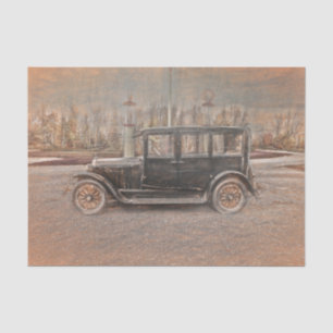 Vintage Rustic Black Sepia Classic Car Sketch Art Tissue Paper