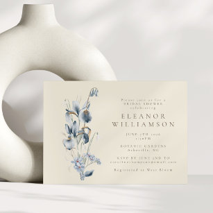 Vintage Rustic Blue Floral Minimal Bridal Shower Invitation