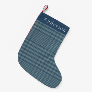 Vintage Rustic Blue Glen Plaid Personalised  Small Christmas Stocking