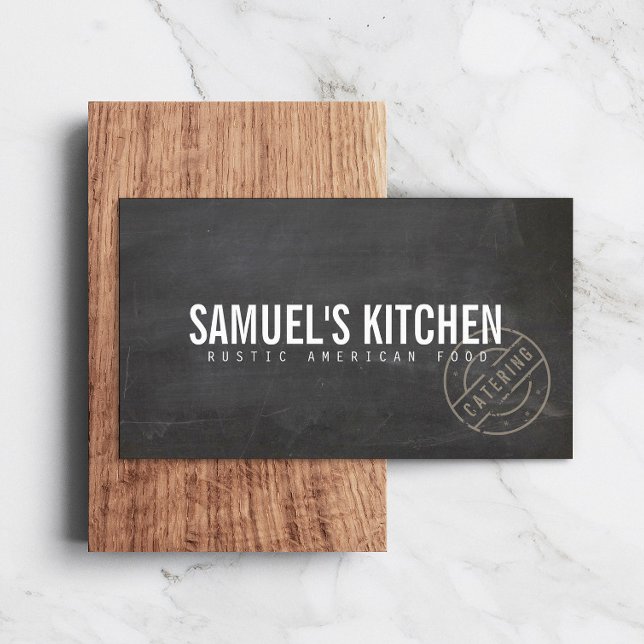 Vintage Rustic Bold Stamped Logo Chalkboard Business Card (Creator Uploaded)