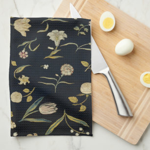 Vintage Rustic Botanical Floral Rug Pattern Tea Towel