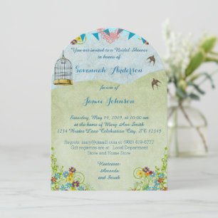Vintage Rustic Bridal Shower Birdcage Bunting Invitation