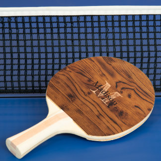 Vintage rustic brown burnt wood Monogram Ping Pong Paddle