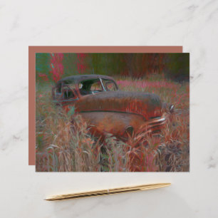 Vintage Rustic Brown Pink Car Old Antique Art