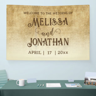 Vintage rustic brown wedding Bride Groom Banner