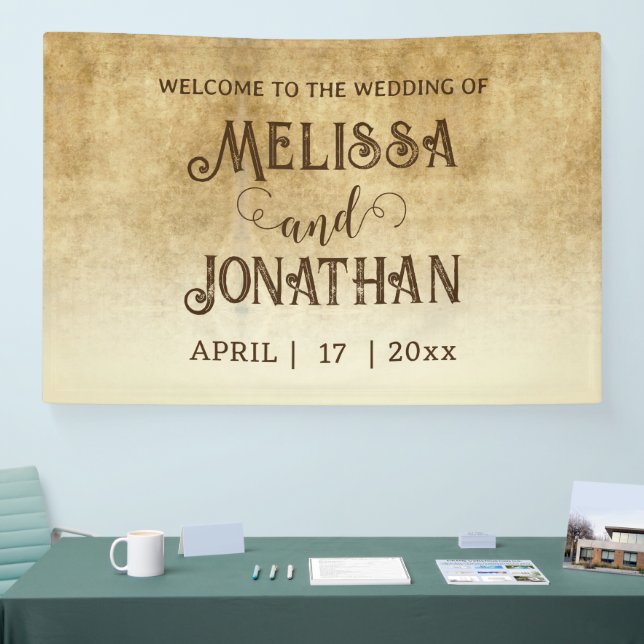 Vintage rustic brown wedding Bride Groom Banner (Tradeshow)