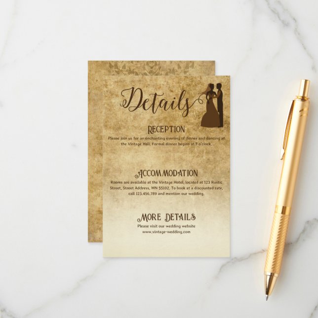 Vintage rustic brown wedding Bride Groom Enclosure Card (Front/Back In Situ)