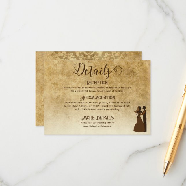 Vintage rustic brown wedding Bride Groom Enclosure Card (Front/Back In Situ)