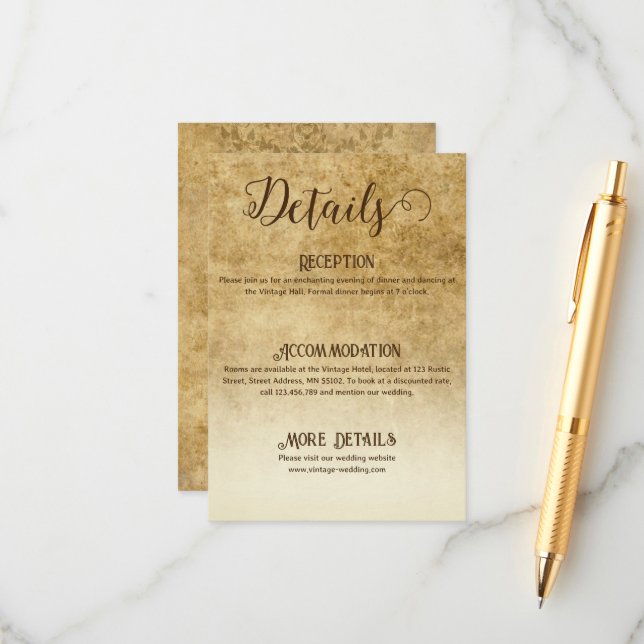 Vintage rustic brown wedding Bride Groom Enclosure Card (Front/Back In Situ)