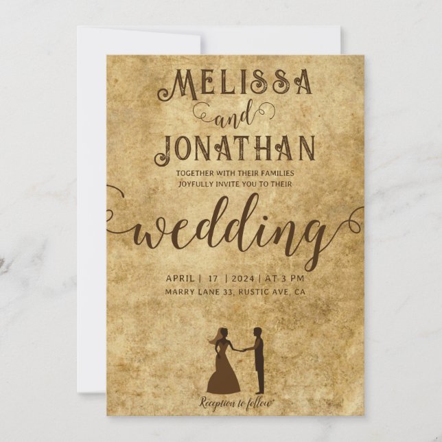 Vintage rustic brown wedding Bride Groom  Invitation (Front)