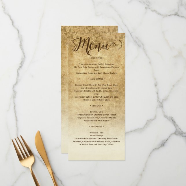 Vintage rustic brown wedding Bride Groom Menu (Front/Back In Situ)