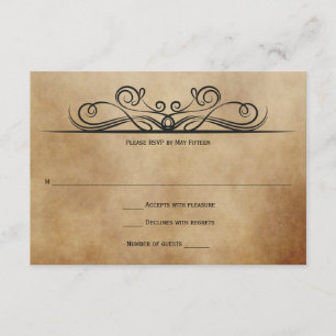 Vintage Rustic Brown with Black Scrolls RSVP Invitation