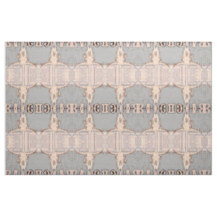 Vintage Rustic Bull Skull Gray Beige Western Fabric