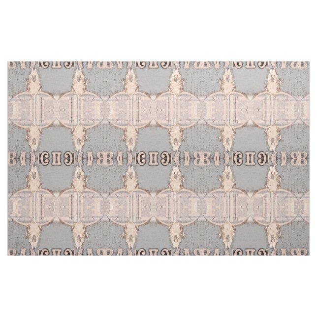Vintage Rustic Bull Skull Grey Beige Western Fabric (Fat Quarter)