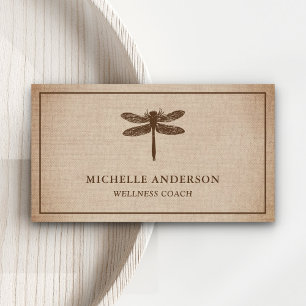 Vintage Rustic Burlap Dragonfly Business Card