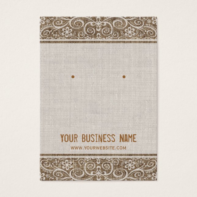 Vintage Rustic Burlap Lace Earring Cards (Front)