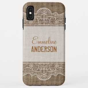 Vintage Rustic Burlap with Beautiful Floral Lace Case-Mate iPhone Case