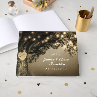 Vintage Rustic Carved Oak Tree Wedding Guest Book