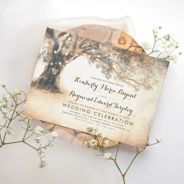 Vintage Rustic Carved Oak Tree Wedding Invitation (Creator Uploaded)