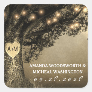 Vintage Rustic Carved Oak Wedding Favour Stickers
