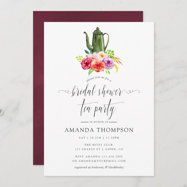 Vintage Rustic Charm Bridal Shower Tea Party Invitation (Front/Back)