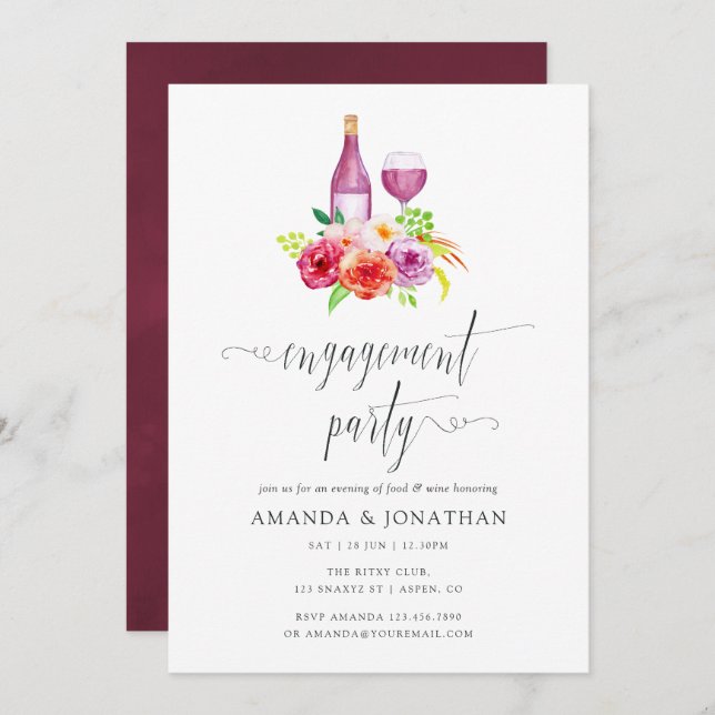 Vintage Rustic Charm Wine Tasting Engagement Party Invitation (Front/Back)