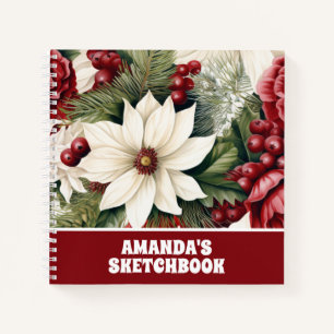 Vintage Rustic Christmas Flowers Kids Sketchbook Notebook