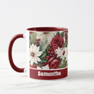 Vintage Rustic Christmas Flowers leaves Pattern Mug