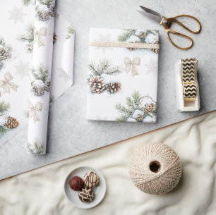 Vintage rustic Christmas Pine cones Wrapping Paper