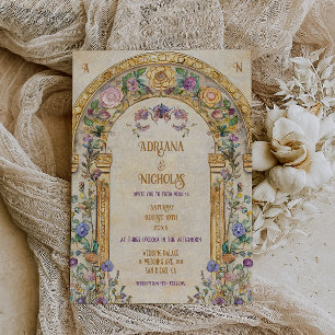 Vintage Rustic Colourful Floral Wedding Invitation