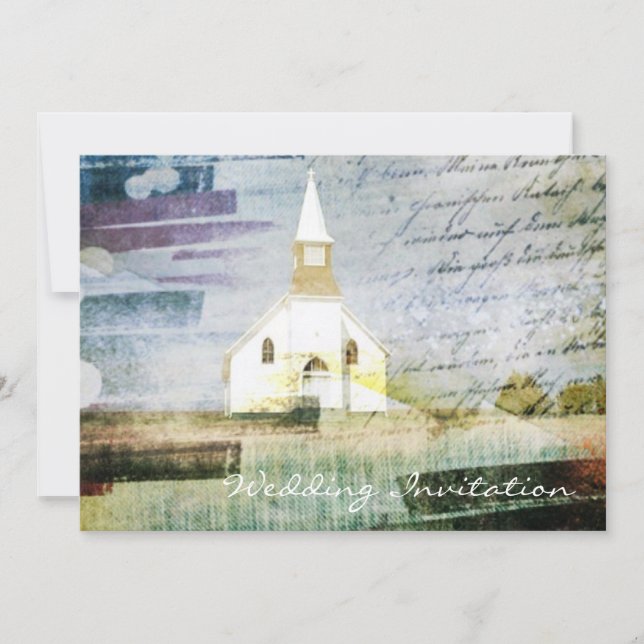 vintage rustic country chapel wedding invitation (Front)
