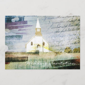 vintage rustic country chapel wedding invitation