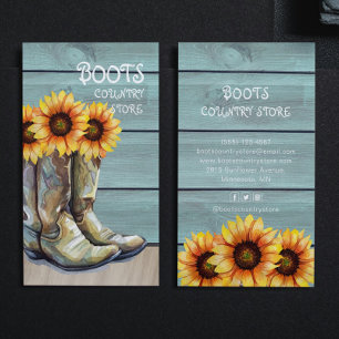 Vintage Rustic Country Sunflower Cowboy Boots Business Card