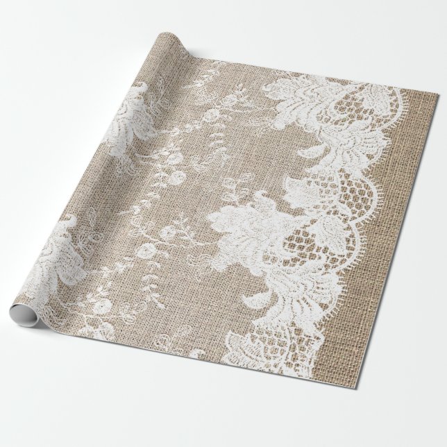 Vintage rustic country traditional burlap and lace wrapping paper (Unrolled)