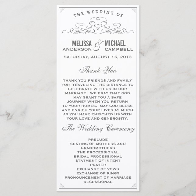 Vintage, Rustic, Country, White Wedding Program Programme (Front)