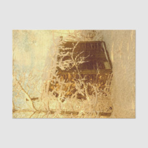 Vintage Rustic Country Wood Shed Winter Scenery Tissue Paper