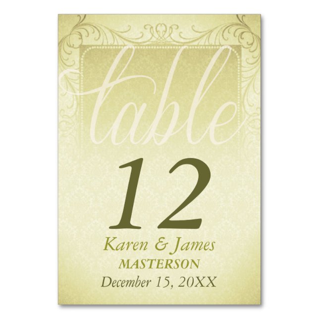 Vintage Rustic Damask Wedding Table Number Card (Front)