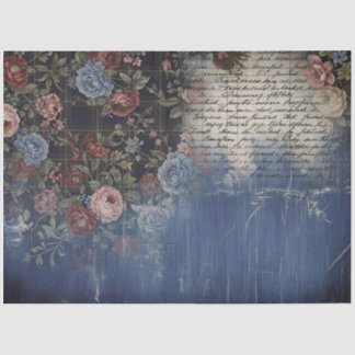 Vintage Rustic Denim Floral Script Decoupage Craft Tissue Paper