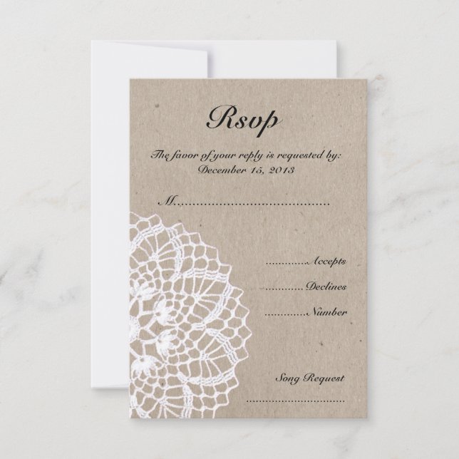 Vintage Rustic Doily Wedding RSVP Card (Front)